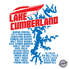 LAKE CUMBERLAND Map –  Men's Performance Boating T-Shirt